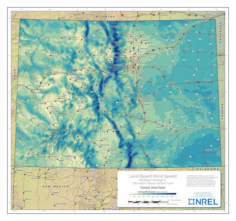 Colorado wind speed map