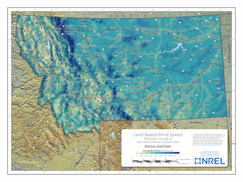 Montana wind speed map