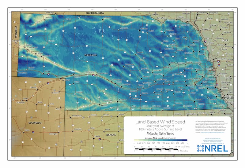 Nebraska wind speed map