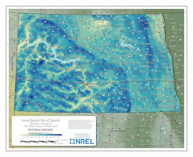 North Dakota wind speed map