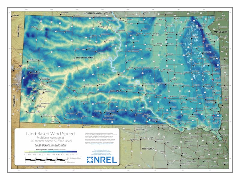 South Dakota wind speed map