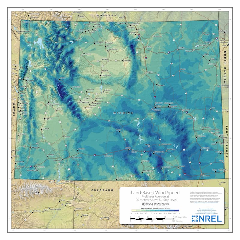 Wyoming wind speed map